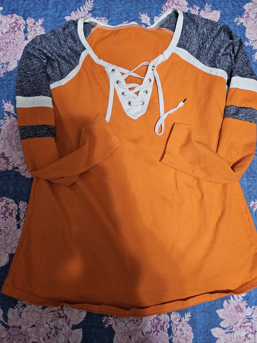 Women’s Lace-Up Colorblock Pullover Top - Orange